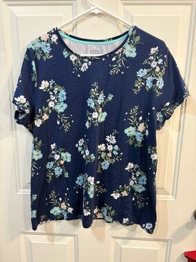 croft & barrow Navy Floral Short Sleeve Tee with Mint Accents